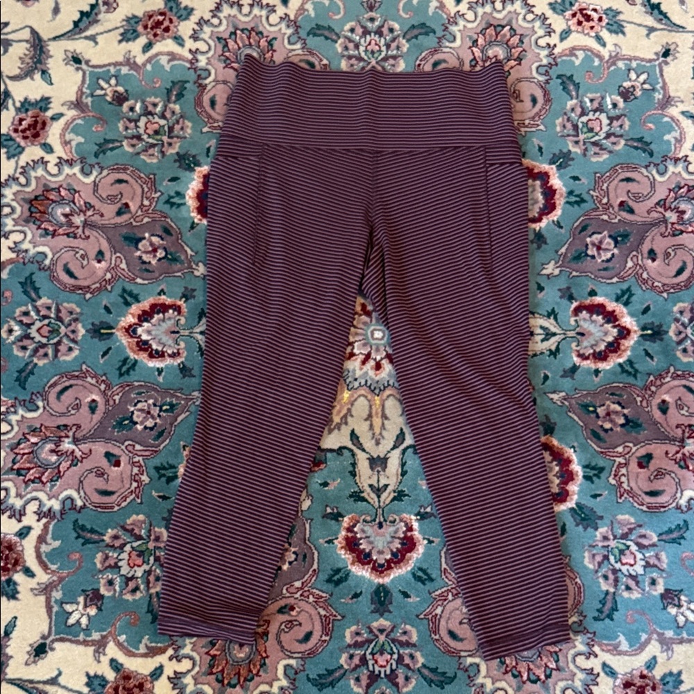 Athleta Burgundy Striped Capri Leggings